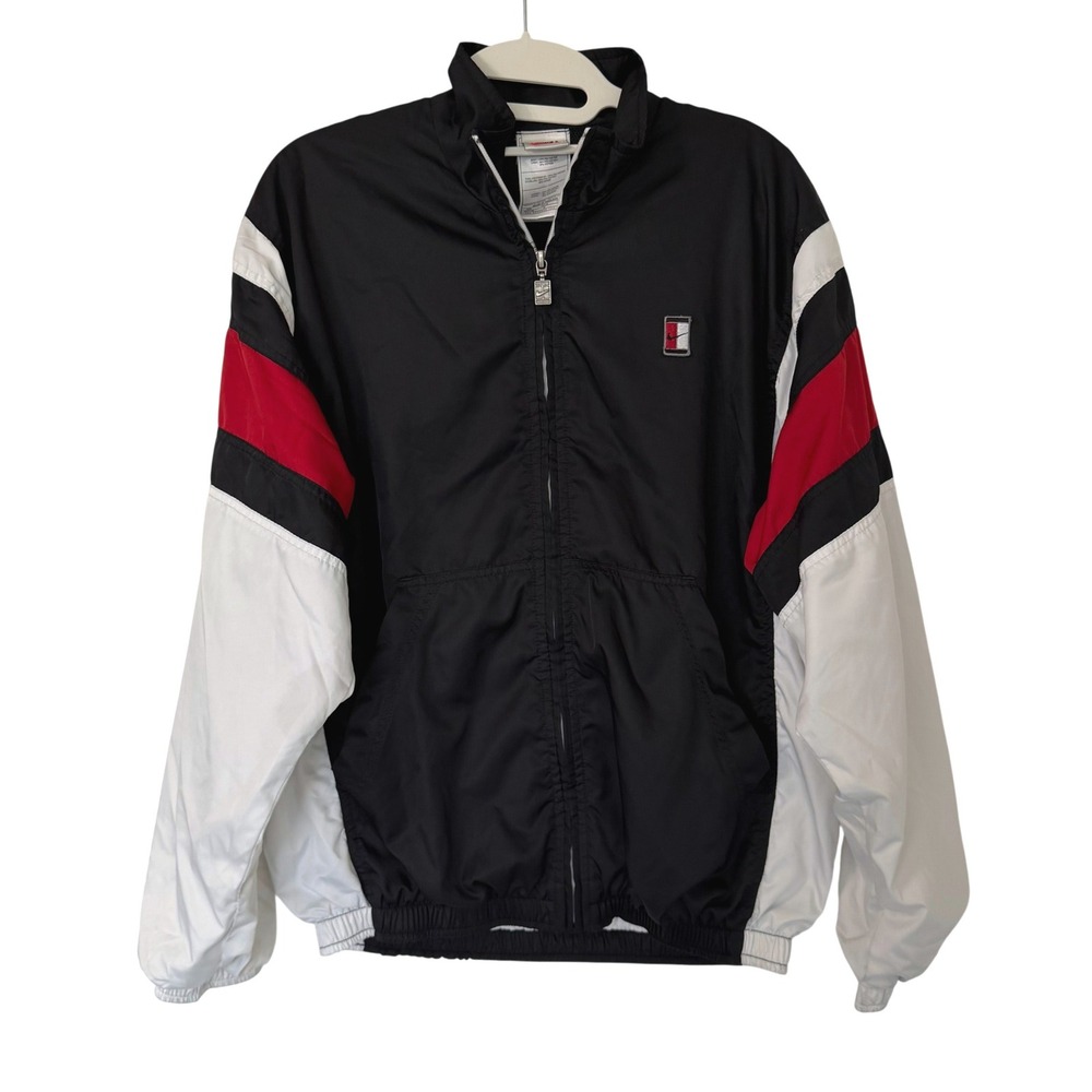 VTG Nike Windbreaker Track Jacket Black White Red Womens M Mens S 90s Retro